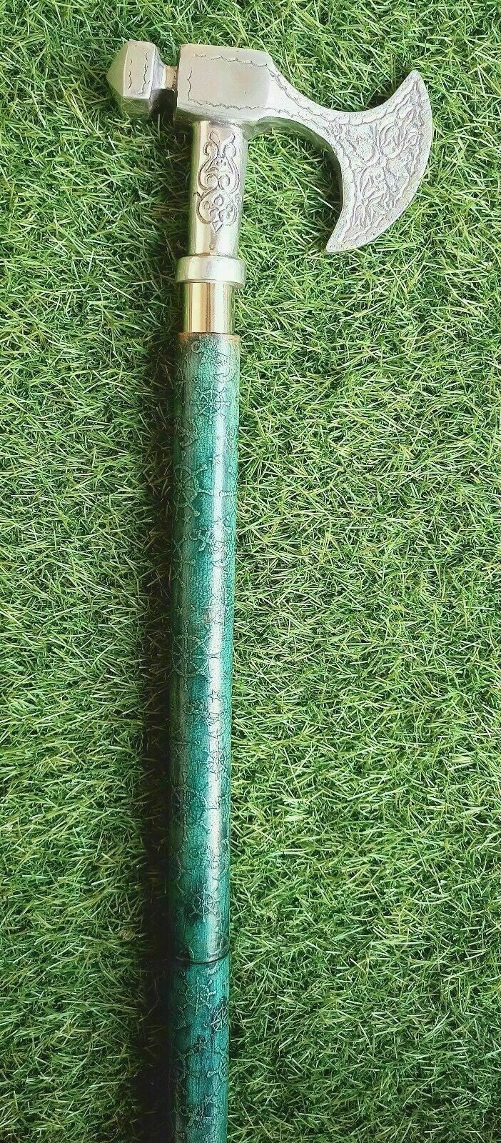 Antique Style Leather Wrapped Wooden Walking Cane Solid Brass Handle 37"