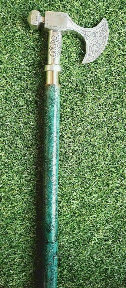 Antique Style Leather Wrapped Wooden Walking Cane Solid Brass Handle 37"