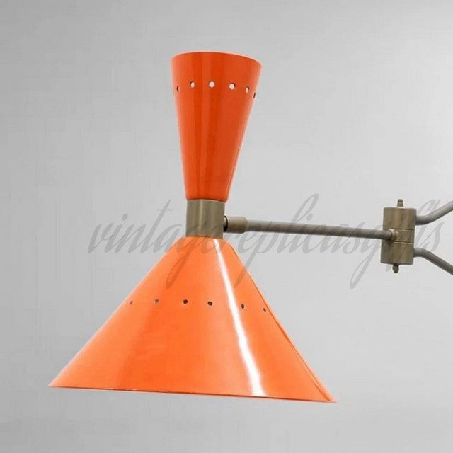 Vintage Mid Century Wall Lamp Swing Arm Sconce Orange Metal & Brass Handmade 26"