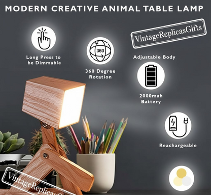 Wooden Dog LED Desk Lamp – Adjustable Rechargeable Table Lamp for Kids Rooms