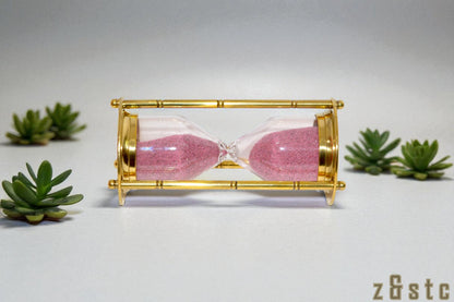 Classic Brass Hourglass Timer – Nautical Decor Gift with Pink Sand
