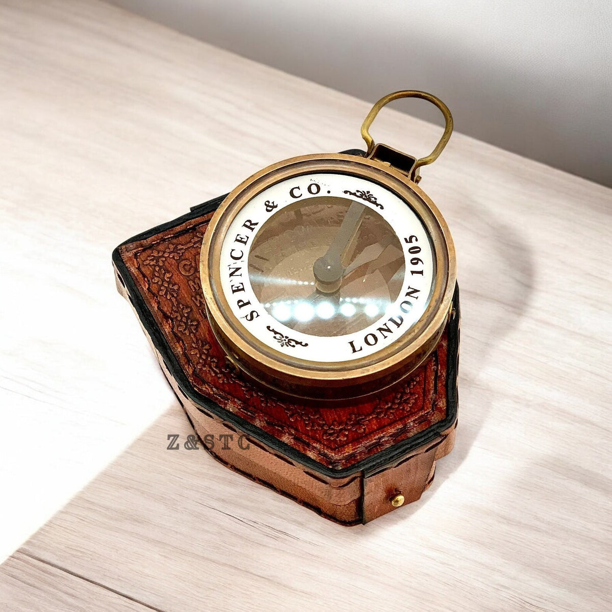 Vintage Brass Map Reader Spancer compass 3" with leather box directional gift