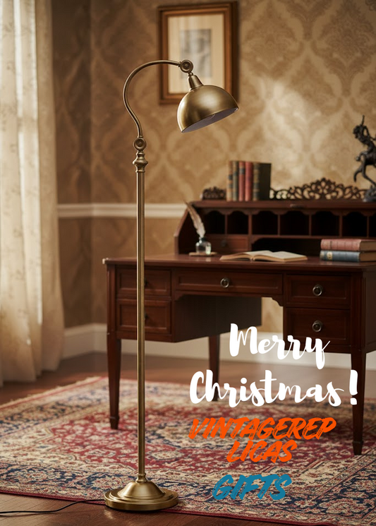 Antique Brass Finish Floor Lamp Adjustable Arm, 4.5ft Freestanding Reading Light