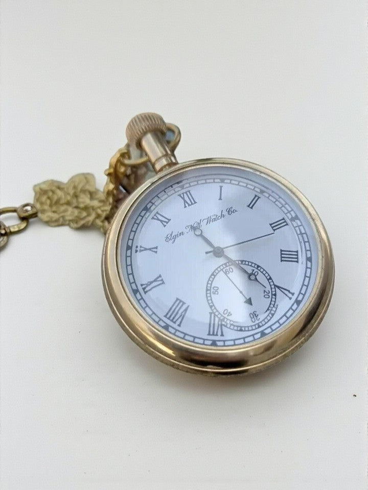 Handmade Brass Pocket Watch 2 Inch | Vintage Nautical American Elgin watch