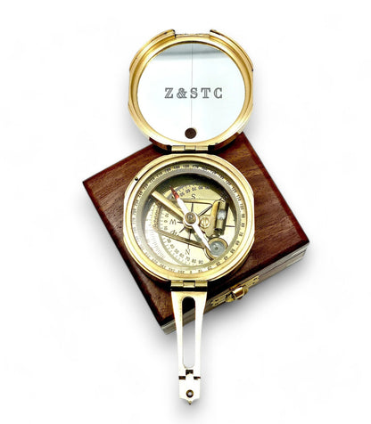 Vintage Brass Round Brunton compass 3" with Wooden box directional gift
