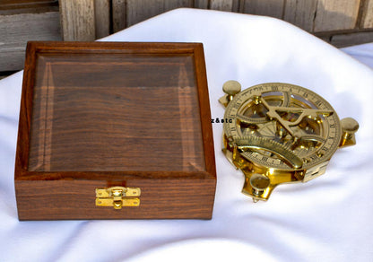 Marine Brass Compass with Wooden Display Case | Antique Nautical Gift Idea