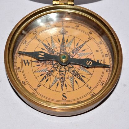 Vintage Brass Desk Clock with Magnetic Compass – Nautical Collectible Gift Item