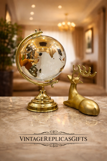 8” Glass World Globe with Metal Stand | Luxury Gold Desktop Globe Decor