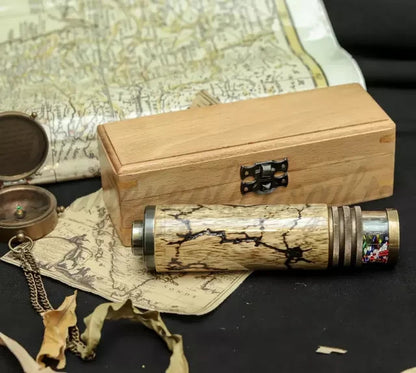 Personalized Brass Kaleidoscope Vintage Style with Wooden Case Handmade Gift Dec
