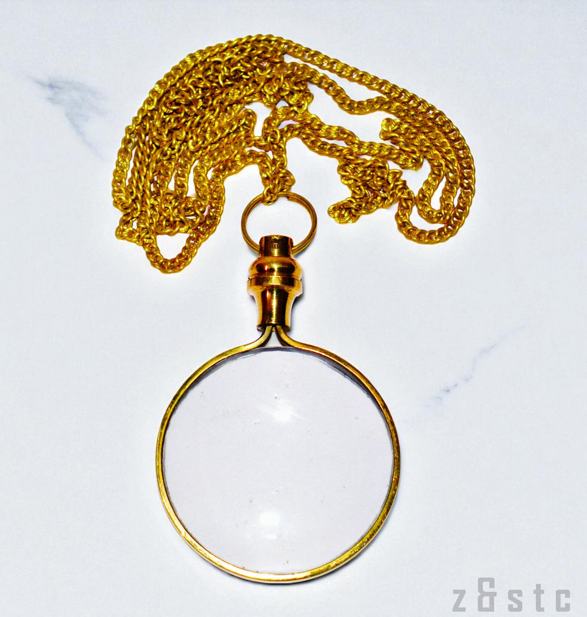 Small Magnifying Glass with Chain – Wearable Brass Loupe Pendant for Reading