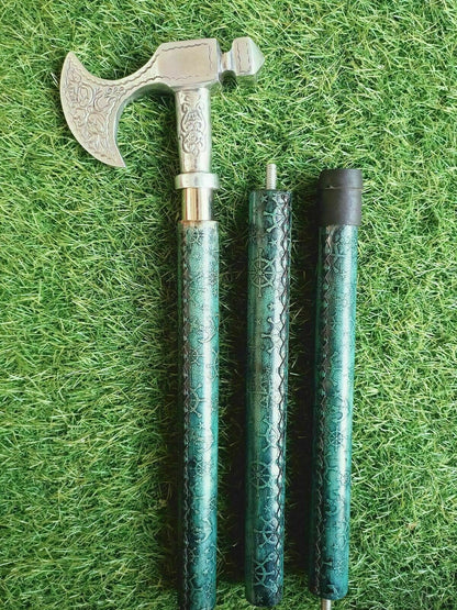 Antique Style Leather Wrapped Wooden Walking Cane Solid Brass Handle 37"