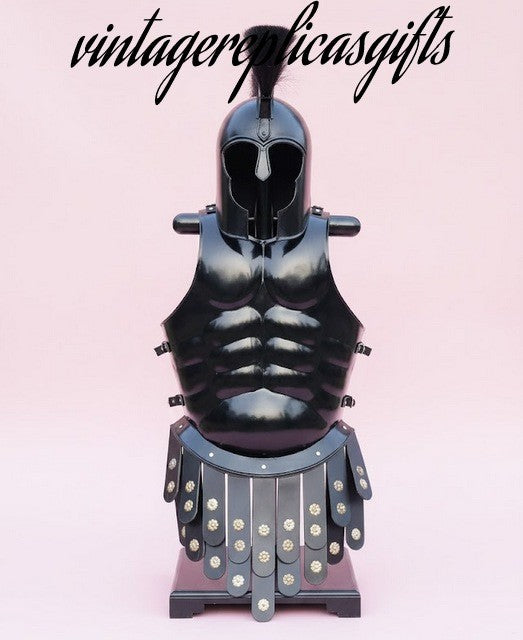 VintageReplicasGifts Collector's Black Spartan Muscle Armor Cuirass Helmet