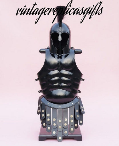VintageReplicasGifts Collector's Black Spartan Muscle Armor Cuirass Helmet