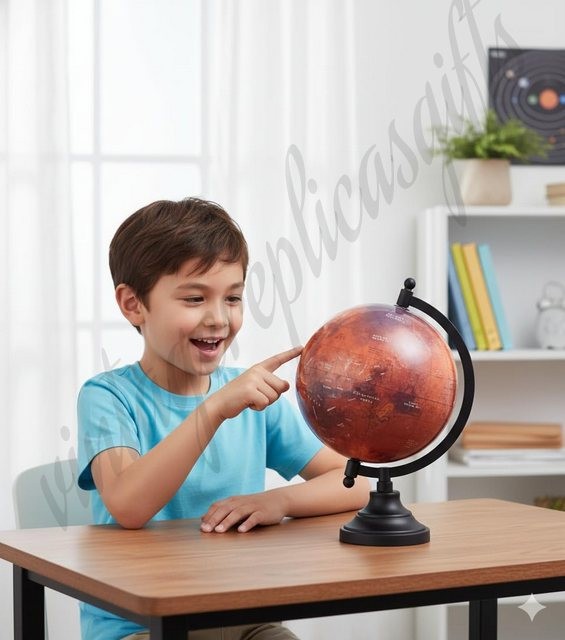Premium Mars Planet Globe 360° Rotating | Detailed Topography Map
