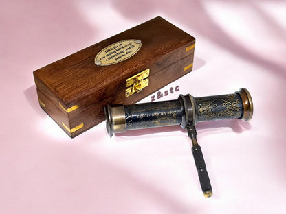 Handmade Brass Kaleidoscope with Wooden Box  Antique Style Replica
