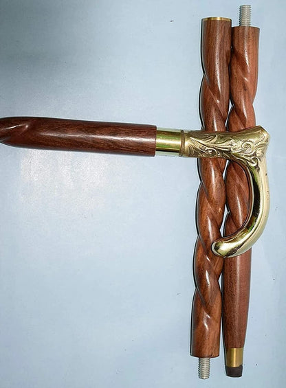 Handmade Brass Walking Stick | Wooden Antique Decorative Cane