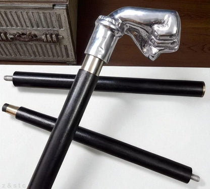 Handcrafted Z&STC Walking Stick with Unique Silver Fist Grip – Stylish & Sturdy