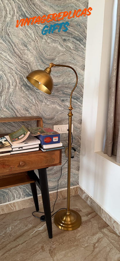 Antique Brass Finish Floor Lamp Adjustable Arm, 4.5ft Freestanding Reading Light
