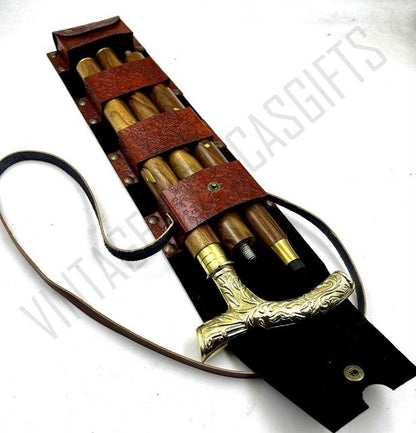 Victorian Brass Folding Cane & Leather Case