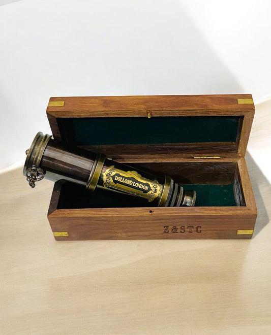 Vintage Brass 16" Telescope Spyglass Scope Nautical Maritime With Wooden Box