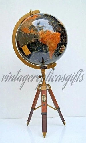 18" Antique Black Ocean World Globe on Tripod Stand Rotating Desktop Floor Globe