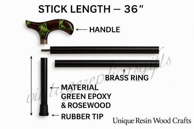 Premium Rosewood Walking Cane 36 Inch Handmade Vintage Style Wooden Stick Unisex