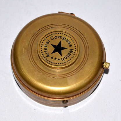 Vintage Brass Desk Clock with Magnetic Compass – Nautical Collectible Gift Item