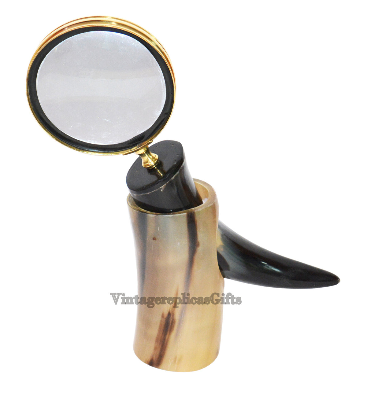 Vintage Brass Horn Handle Magnifying Glass Magnifier Desktop Accessories
