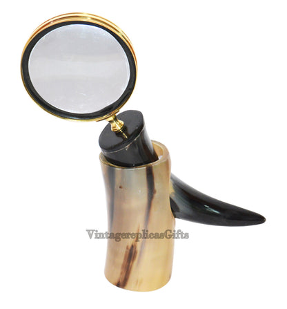 Vintage Brass Horn Handle Magnifying Glass Magnifier Desktop Accessories