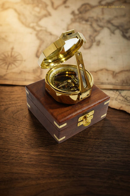 Handmade Brass Brunton Compass Kelvin & Hughes 1917 Antique Nautical Decor