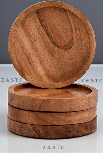 Natural Acacia Wooden Coaster Set – Rustic Drink Coasters for Coffee Tables.