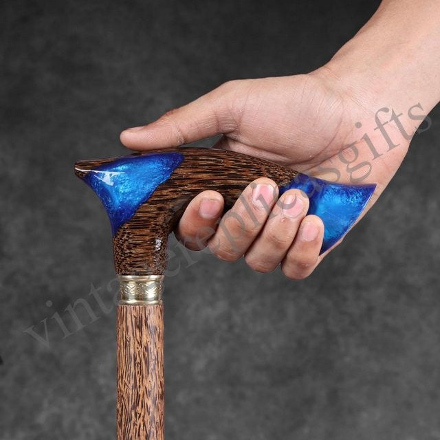olid Palmwood Walking Stick 36” Handmade Designer Cane Durable Mobility Aid