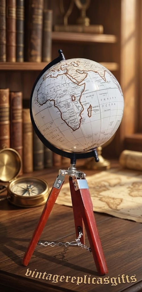 Antique Style World Globe with Wooden Stand 20.3cm | Vintage Home Office Decor