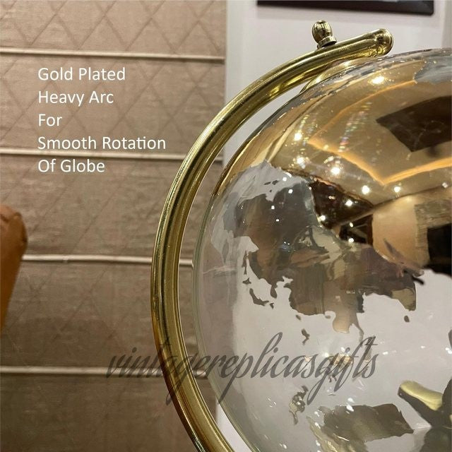 8” Glass World Globe with Metal Stand | Luxury Gold Desktop Globe Decor
