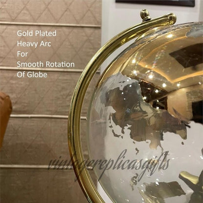 8” Glass World Globe with Metal Stand | Luxury Gold Desktop Globe Decor