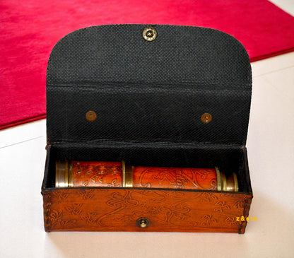Vintage Brass Leather-Wrapped Telescope with Leather Box Nautical Spyglass Gift
