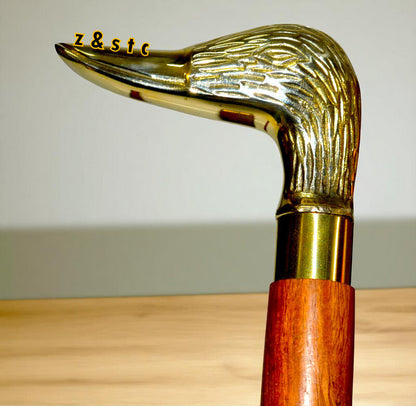 Antique Vintage Brass Duck Head Walking Cane – 3-Fold Wooden Shaft