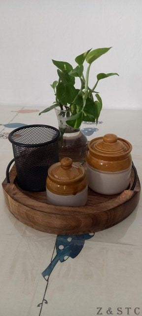 Artisan Crafted Mango Wood Tray – Rustic Square Serving Tray with Iron Handles.