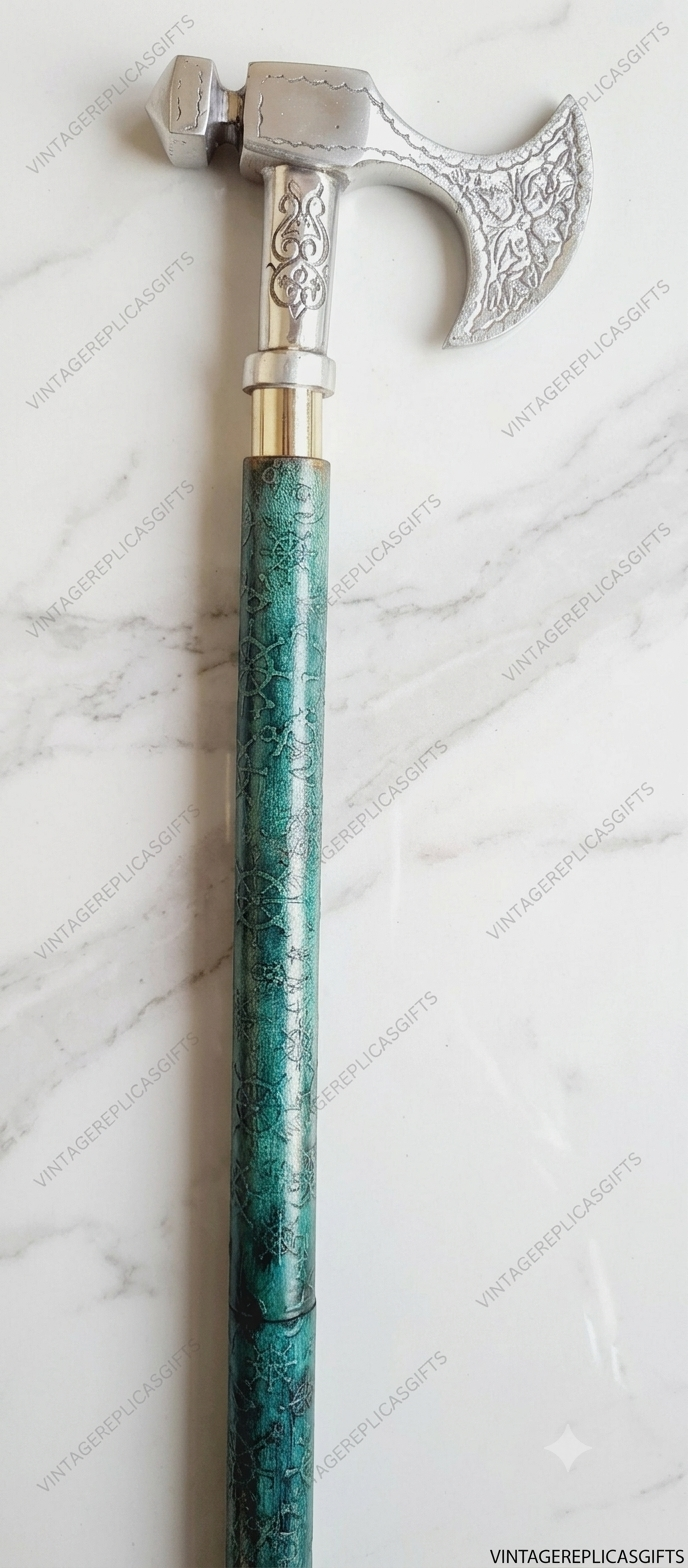 Antique Style Leather Wrapped Wooden Walking Cane Solid Brass Handle 37"