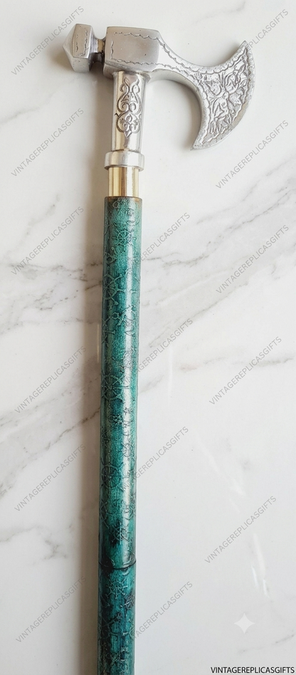 Antique Style Leather Wrapped Wooden Walking Cane Solid Brass Handle 37"