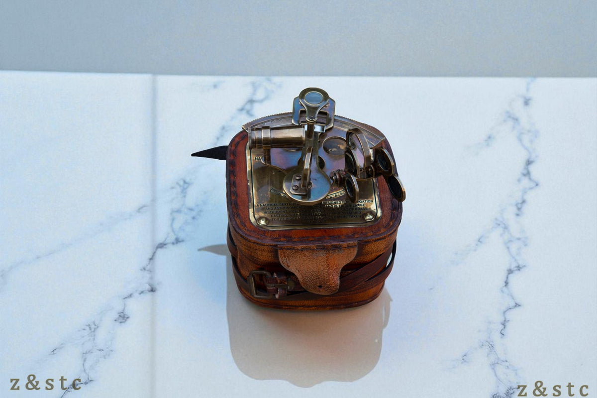 Best Brass Astrolabe Sextant with Leather Box – Nautical Replica C-3130