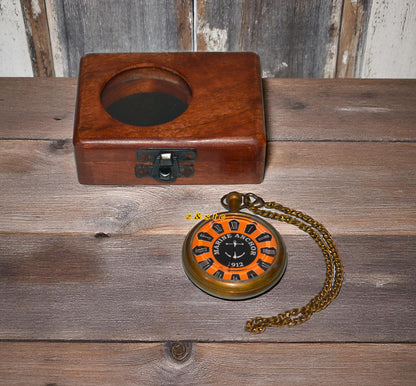 Antique style marine pocket watch – 1912 brass anchor design with box