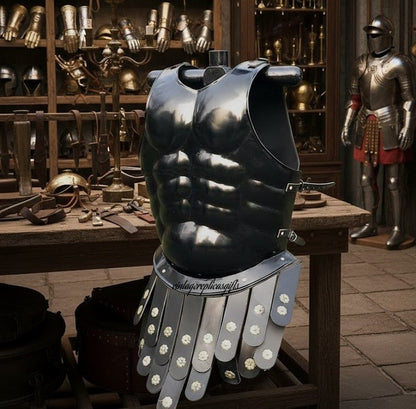 VintageReplicasGifts Collector's Black Spartan Muscle Armor Cuirass Helmet