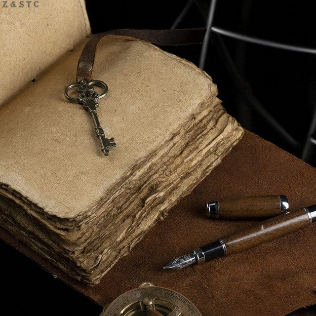 Handcrafted Vintage Leather Writing Notebook 6 Embossed Cover & Deckle Edge Page