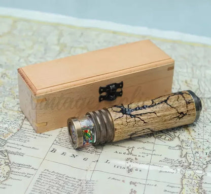 Personalized Brass Kaleidoscope Vintage Style with Wooden Case Handmade Gift Dec