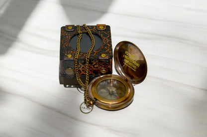 Brass Pocket Compass with Handmade with leather case – Perfect Gift for Him