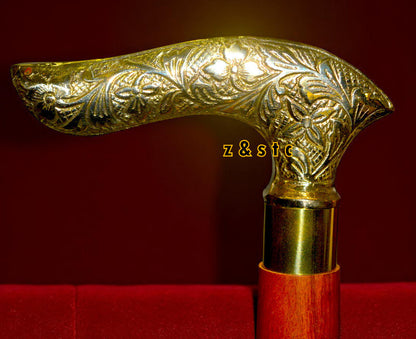 Classic Gentleman's Walking Stick – Brass & Black Wood Design