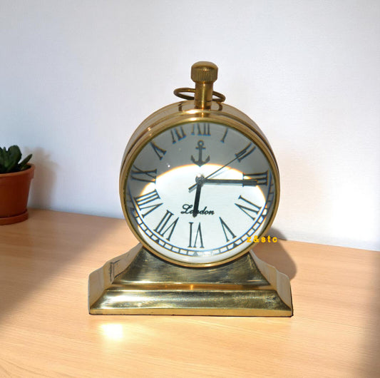 Brass Tabletop Clock – Vintage Desk Timepiece for Home or Office Décor