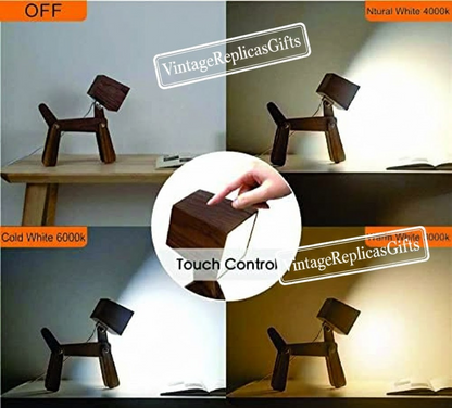 Wooden Dog LED Desk Lamp – Adjustable Rechargeable Table Lamp for Kids Rooms