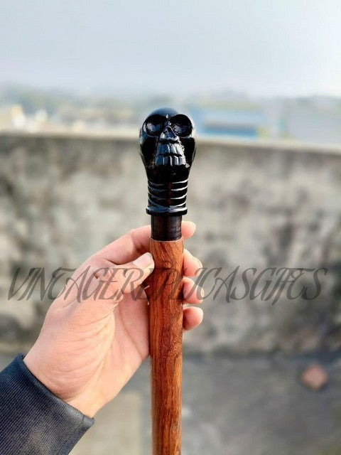 Antique Terminator Head Brass Handle Cane Wooden Walking Stick Vintage Designed